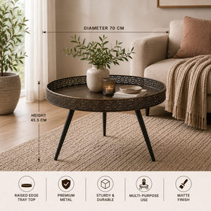 Round Bronze Metal Coffee Table – Matte Finish | Multi-Purpose Coffee Table, Side Table & Decorative Display Stand