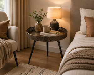 Round Bronze Metal Coffee Table – Matte Finish | Multi-Purpose Coffee Table, Side Table & Decorative Display Stand