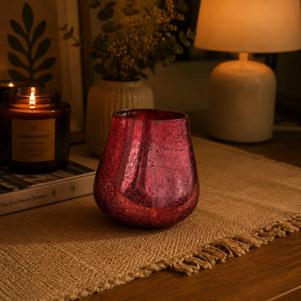 Rose Crackle Glass Candle Holder & Vase