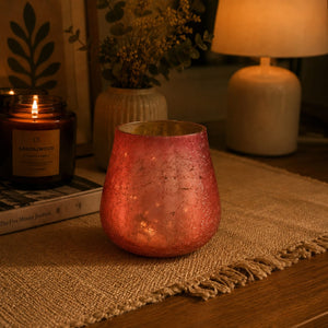 Rose Crackle Glass Candle Holder & Vase