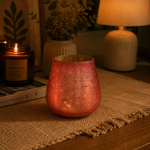 Rose Crackle Glass Candle Holder & Vase