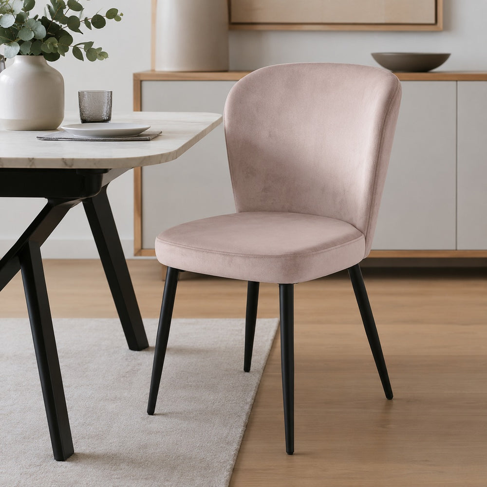 Norman Velvet Dining Chair – Soft Rose Velvet with Matte Black Metal Legs