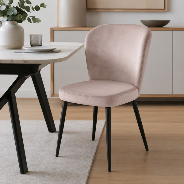 Norman Velvet Dining Chair – Soft Rose Velvet with Matte Black Metal Legs