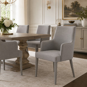 Modern Upholstered Dining Chair with Armrests – Light Grey Fabric