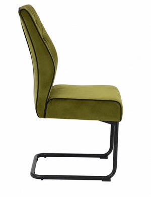 Modern Tufted Velvet Dining Chair with Black Cantilever Metal Frame – Olive Green