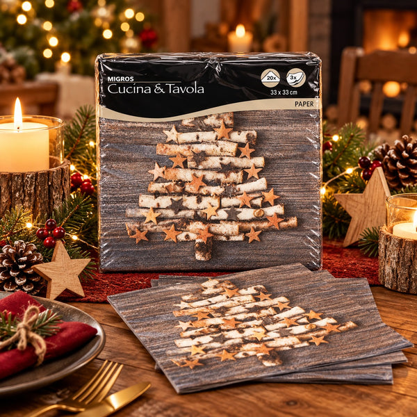 Cucina & Tavola Alpine Lodge Birch Christmas Tree Napkins – 20 Pack, 33 × 33 cm