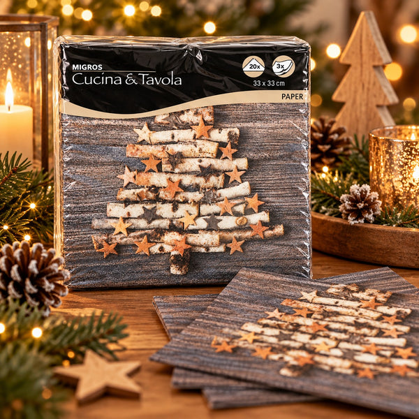 Cucina & Tavola Alpine Lodge Birch Christmas Tree Napkins – 20 Pack, 33 × 33 cm