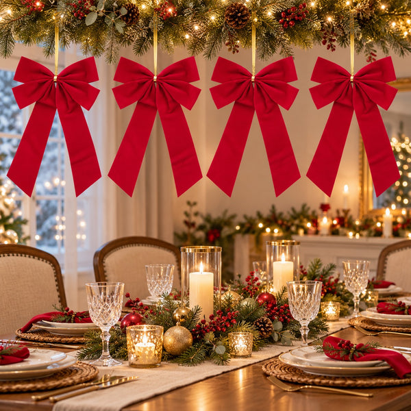 Mica  Christmas Decorative Bow Set – Red – Set of 4