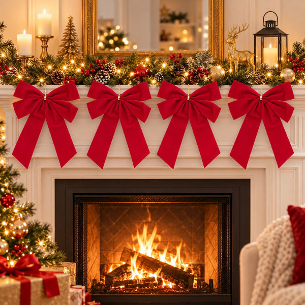 Mica  Christmas Decorative Bow Set – Red – Set of 4