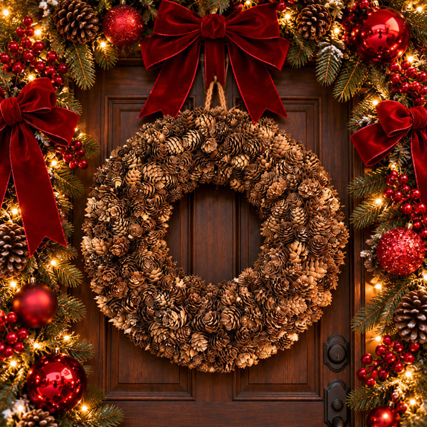 Wooden Pinecones Christmas Wreath