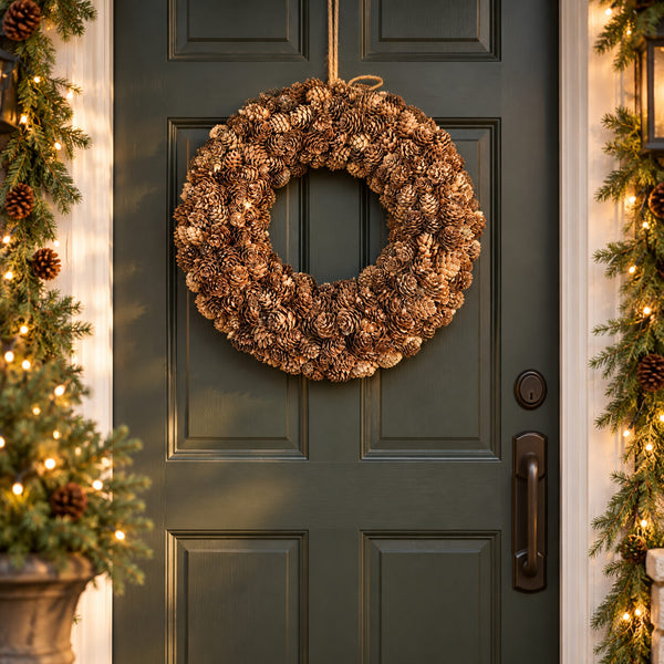 Wooden Pinecones Christmas Wreath