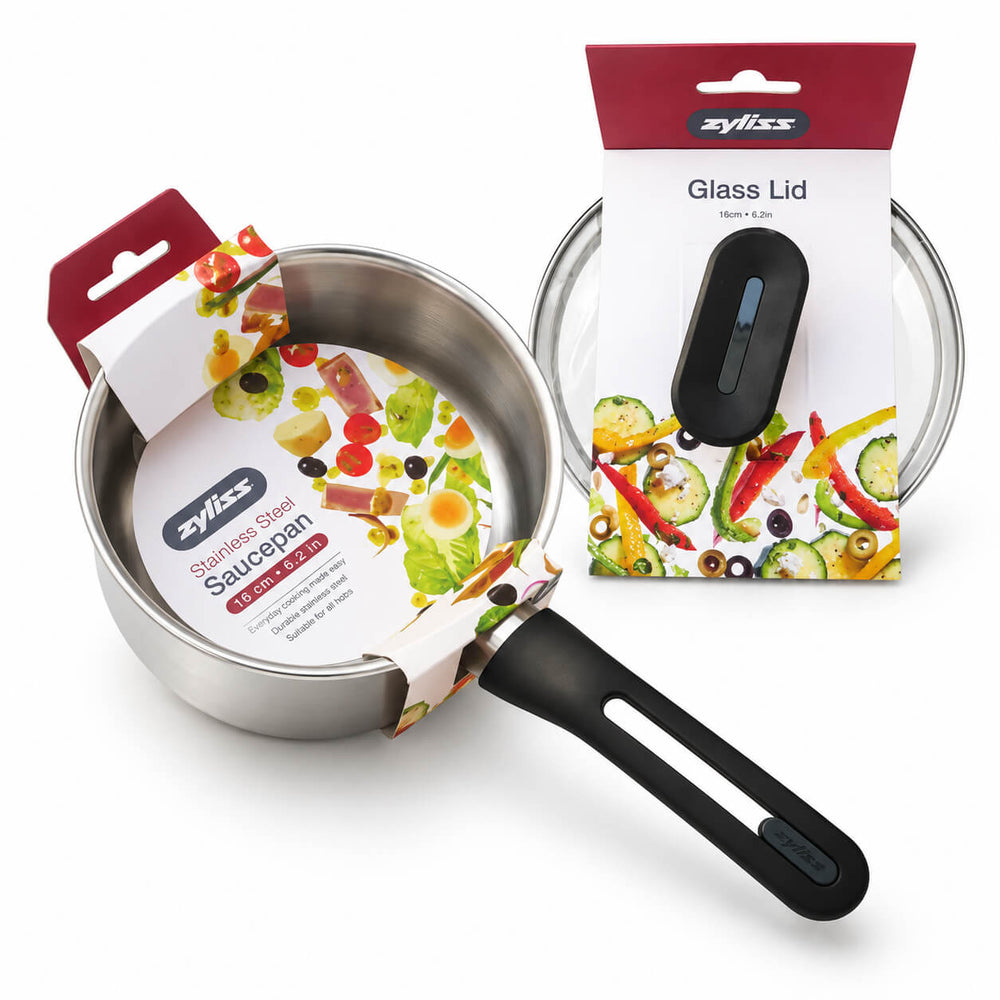 Zyliss Stainless Steel Saucepan with Glass Lid – 1.4 L, 16 cm