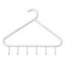 A white metal hanger with six hooks along the bottom bar, shown against a plain white background.