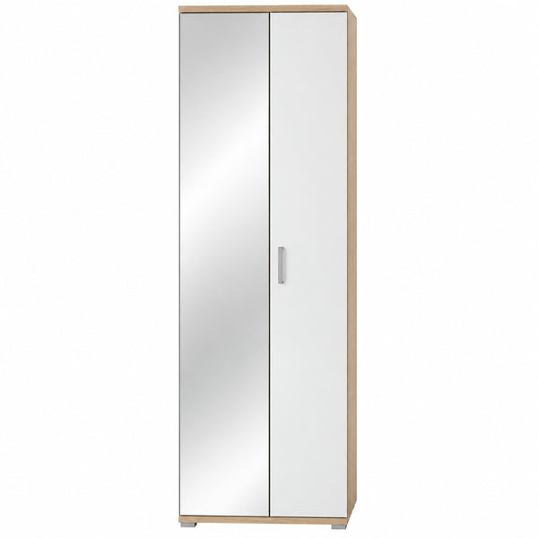 ARKONA 2-Door Wardrobe with Full-Length Mirror – White & Oak Look – Made in Germany