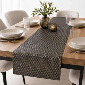  dark grey table runner, woven table runner, basket weave table runner, modern dining table runner, 145 x 50 cm table runner, textured table décor, contemporary table runner, dining table accessories