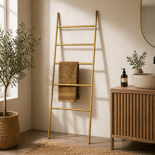 Wenko Nori Bamboo Towel Ladder – Freestanding 5-Rail Storage Rack