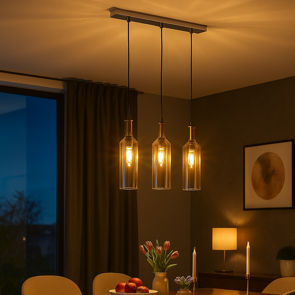 Nino Germany Coppery Glass Metal 3-Light Bottle Pendant Lamp
