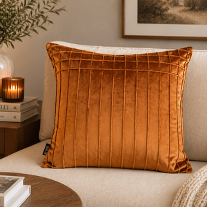 By-Boo Lyo Velvet Grid Cushion in Burnt Orange