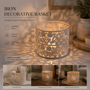 Elegant Iron Decorative Basket & Candle Holder – Multi-Purpose Organizer Description