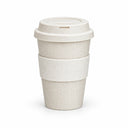A stackable reusable travel tumbler with a lid in a speckled off-white material, shown on a clean white background.