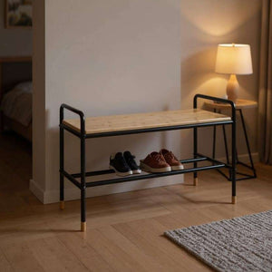 Wenko Loft Industrial Bamboo & Black Steel Shoe Bench & Rack