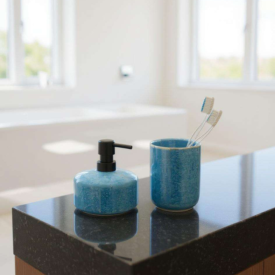 Wenko Varzi Ceramic Bathroom Accessory Set 2-Piece Blue