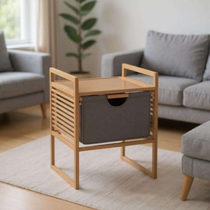Wenko Bahari Bamboo Side Table – Modern End Table with Removable Grey Fabric Drawer