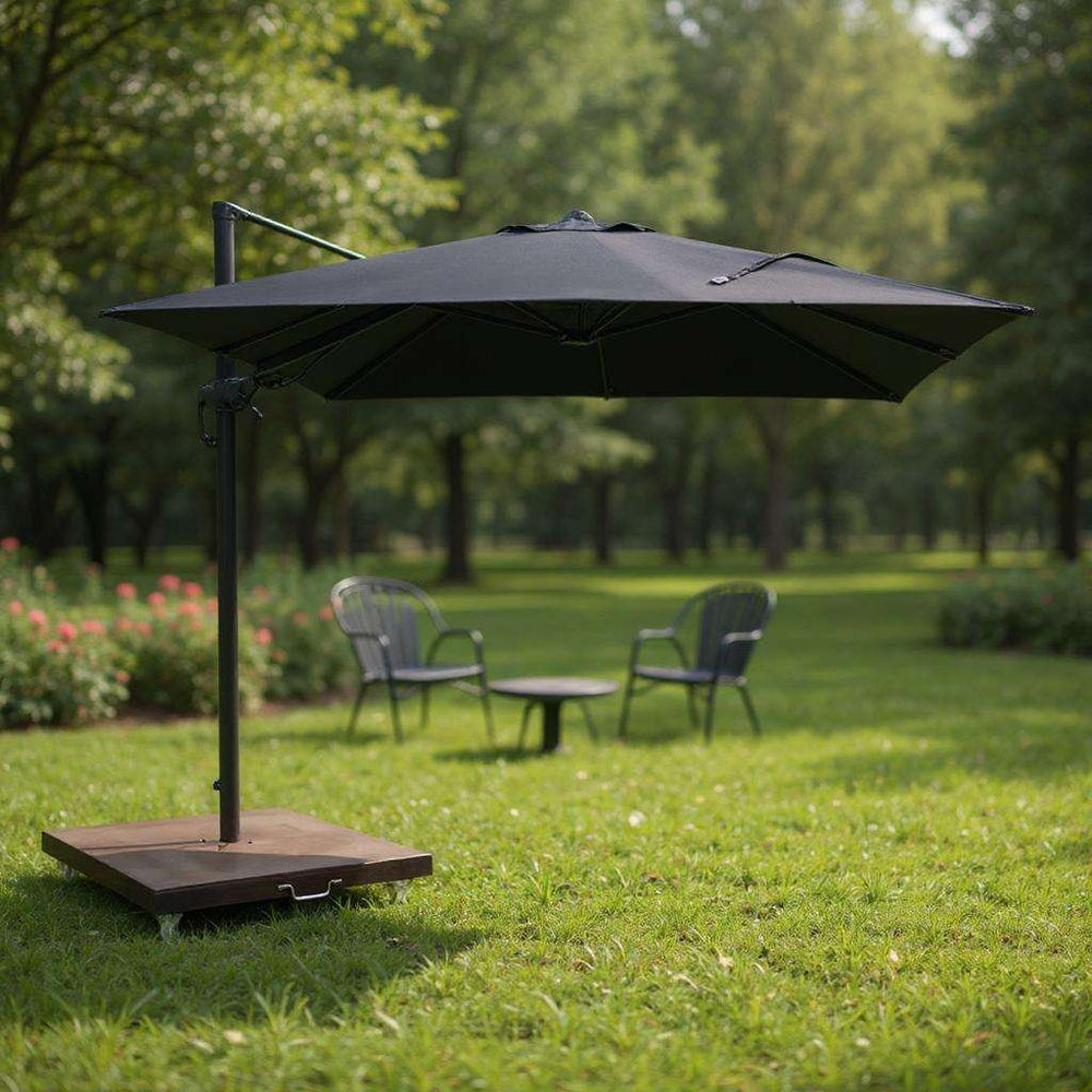 Roma Premium Black Cantilever Parasol with 360° Swivel & Base