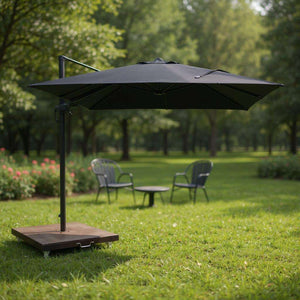 Roma Premium Black Cantilever Parasol with 360° Swivel & Base
