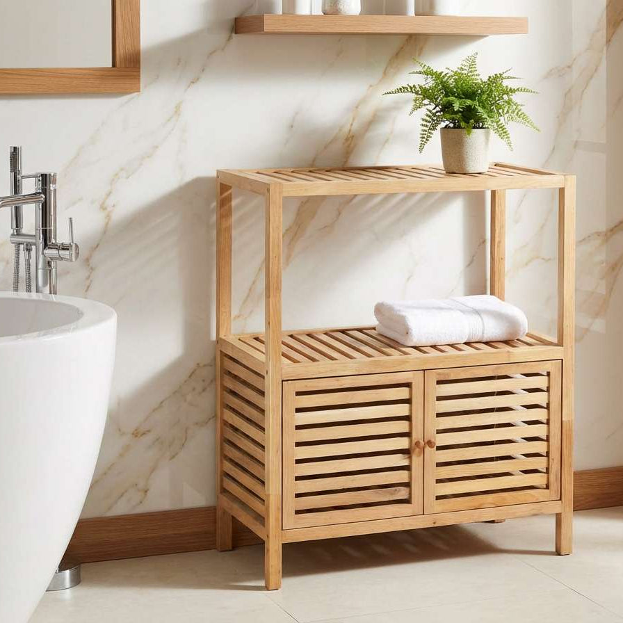Wenko Norway Walnut Wood Bathroom Shelf & Cabinet – Versatile Storage Unit