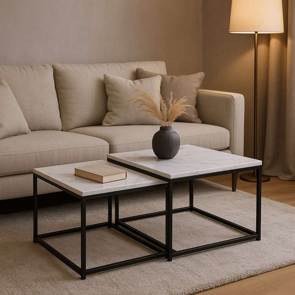 KENO Side Table Set of 2 Marble by Stella Trading
