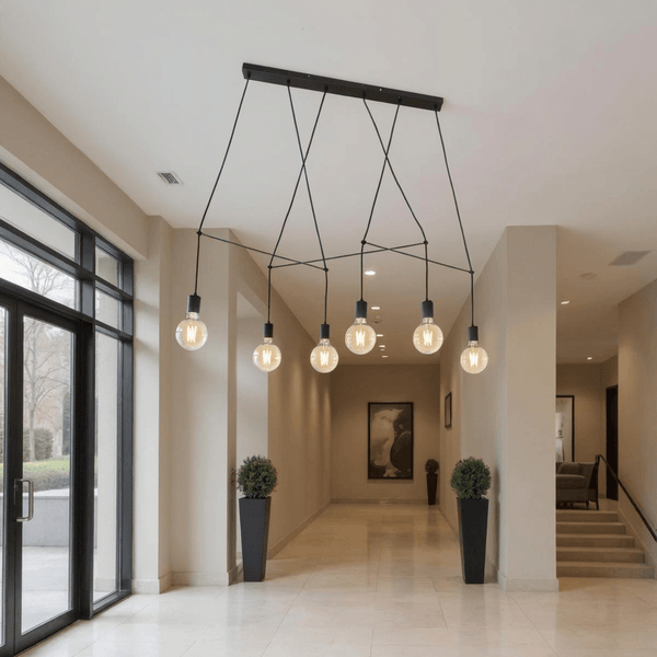 Nino Germany Lucia Black Aluminum 6-Light Industrial Pendant Lamp