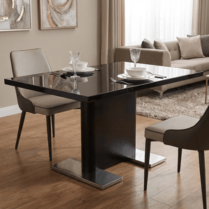 Stanley Expandable Dining Table – High-Gloss Black Glass Top