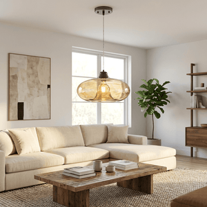 Nino Germany Amber-Toned Oval Glass Pendant Light