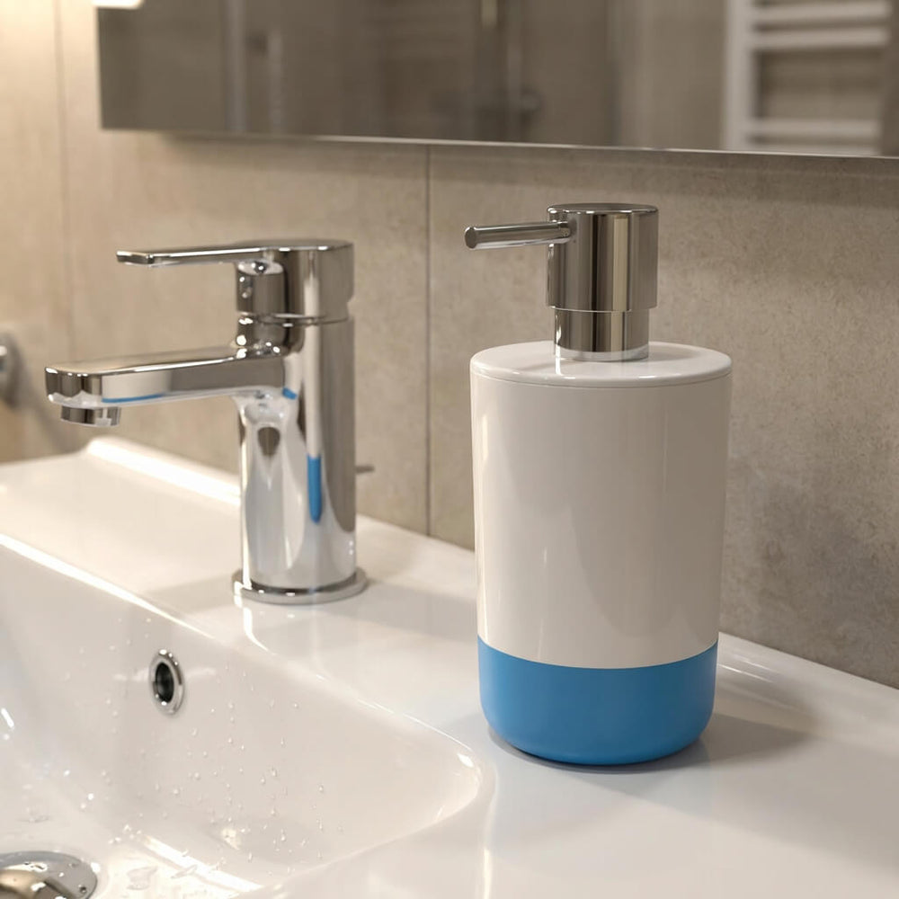 Spirella Moji Blue & White Soap Dispenser with Stainless Steel Pump