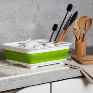 Wenko Dish drainer Gaia foldable green/white with cutlery holder and plate stand