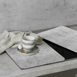Wenko Universal Glass Stove Cover Plates – 2pc Set, Concrete Look Splash Guard & Cutting Board