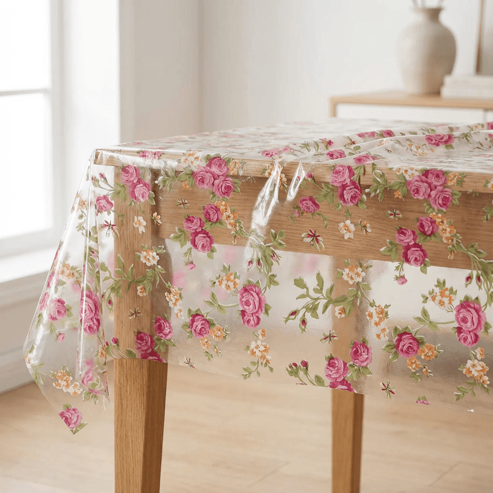Plastic Transparent Tablecloth with flowers