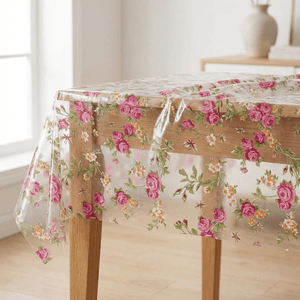 Plastic Transparent Tablecloth with flowers