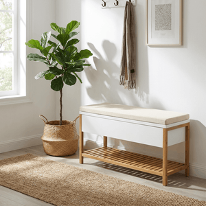 Wenko Finja Bamboo Shoe Bench – Compact Entryway Rack with Padded Seat
