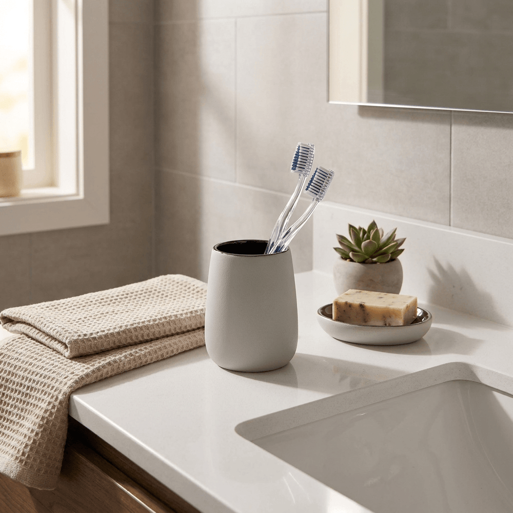 Wenko  Ceramic toothbrush tumbler Glimma, silver