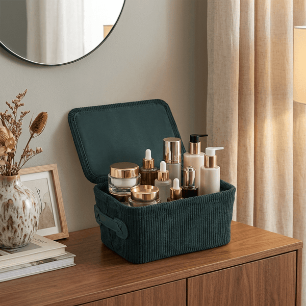 Wenko Anela bath basket with lid, dark green