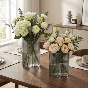 By-Boo Riba Ribbed Glass Vase in Grey - Two Different Heights