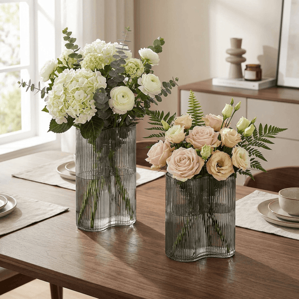 By-Boo Riba Ribbed Glass Vase in Grey - Two Different Heights