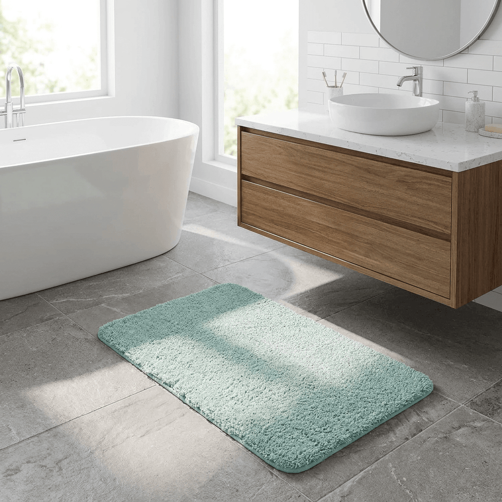 Wenko Turquoise Fluffy Microfiber Bath Mat