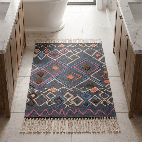 Wenko Massa Bath Mat in Gray with multicolor accents