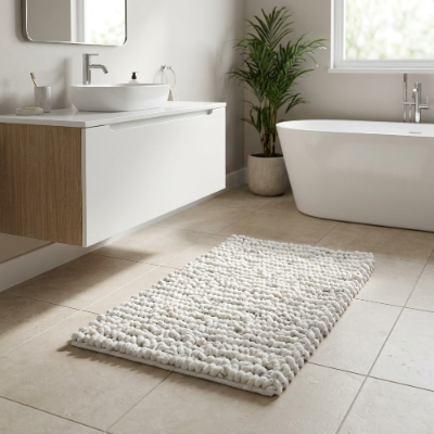 Wenko Mellili Polycotton Bath Mat in White-based Mélange