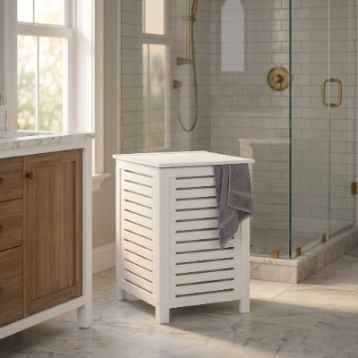 Wenko Oslo Solid Wood Laundry Chest with Removable Cotton Bag