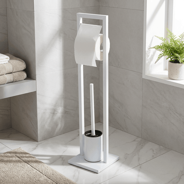 Wenko Mengara Floor-Standing Toilet Brush Set – 2-in-1 Glossy Lacquered Steel Holder