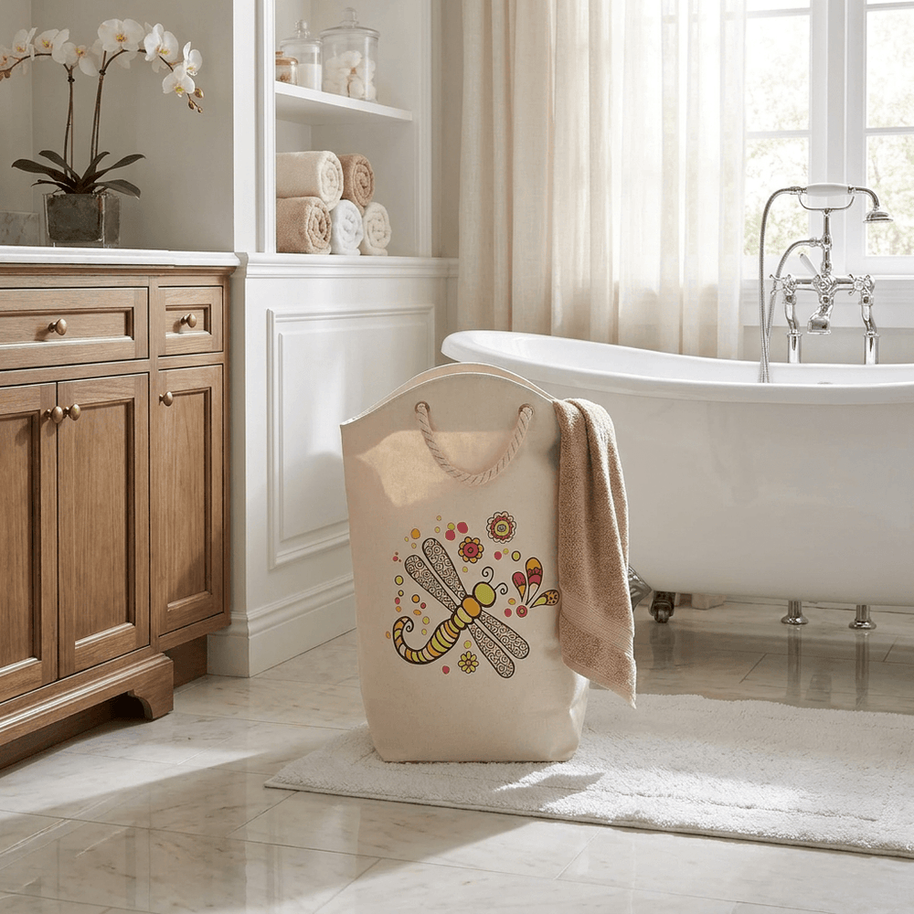 Wenko Rollin'Art Dragonfly Laundry Collector - Fabric Hamper with Rope Handles
